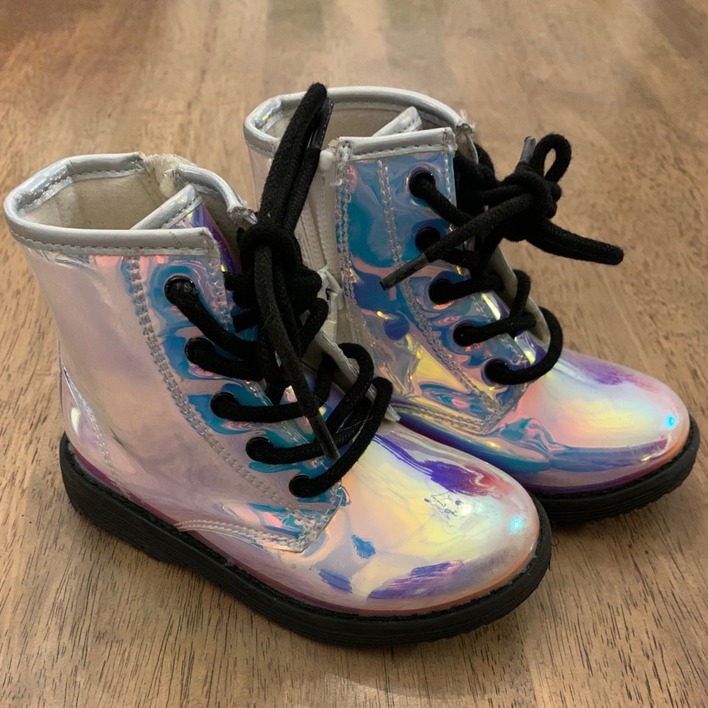 Girls Iridescent Combat Boots Size 8